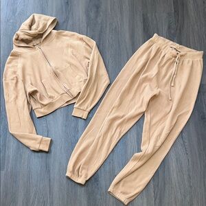 SKIMS Tan Waffle Knit Hoodie and Jogger Set